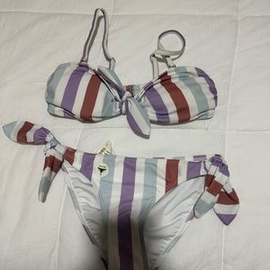 full coverage bottoms w ties on side, top has adjustable straps